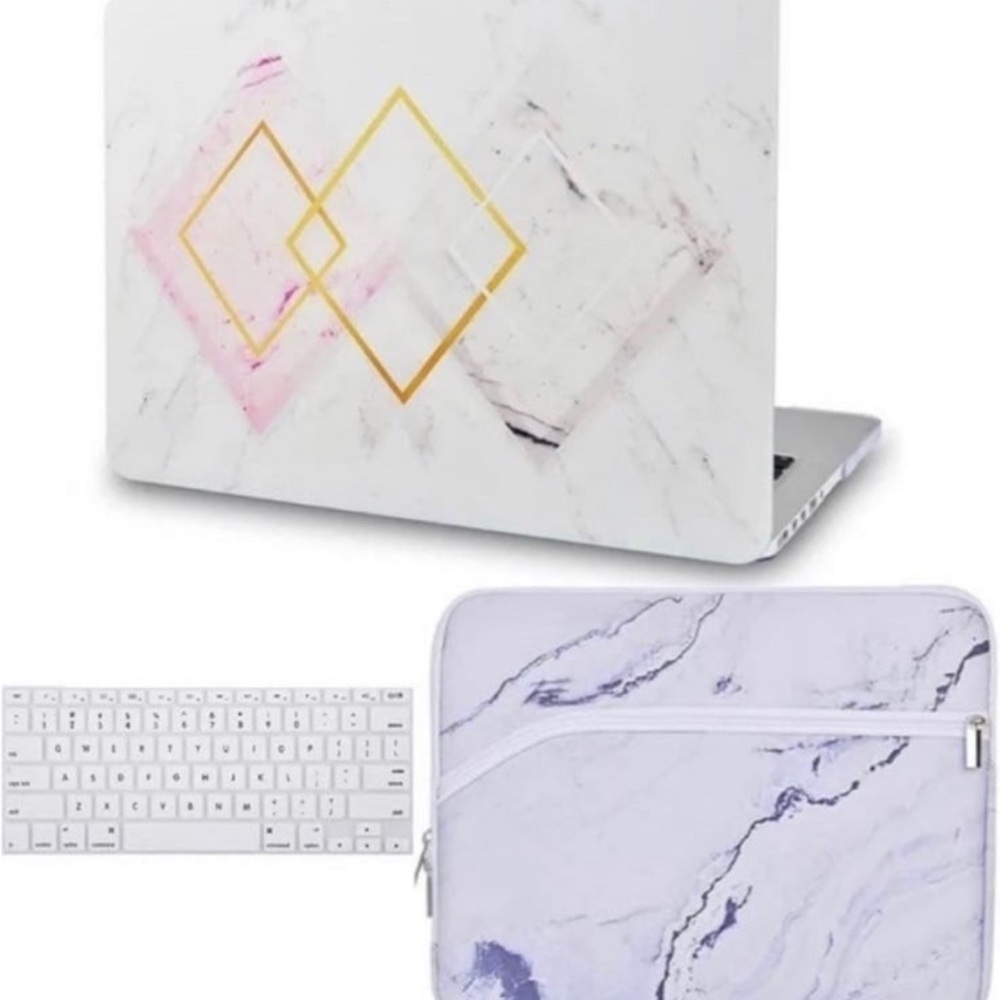 Marble Design Tablet Case with Keyboard - White and Gold